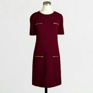 J. Crew Zipper Ponte Shift‎ Dress in Burgundy